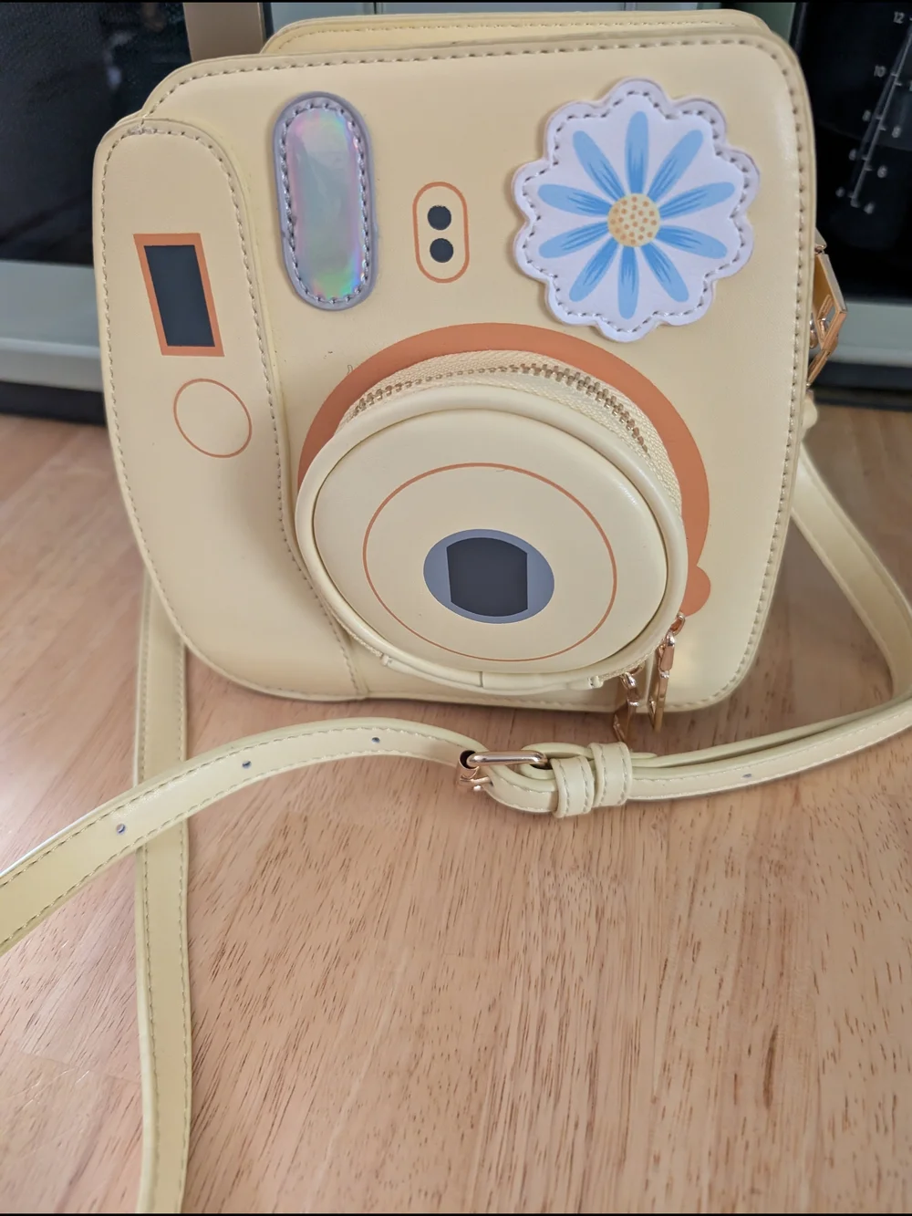 Yellow Camera-Shaped Crossbody Bag with Floral Accent